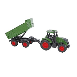 Kids Globe tractor met trailer freewheel 41cm groen